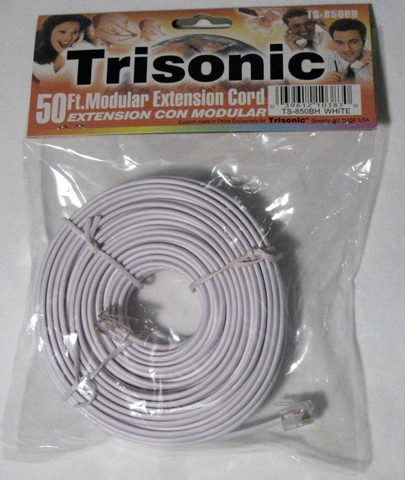 50 FT Telephone Extension Cord Phone Cable Foot White !