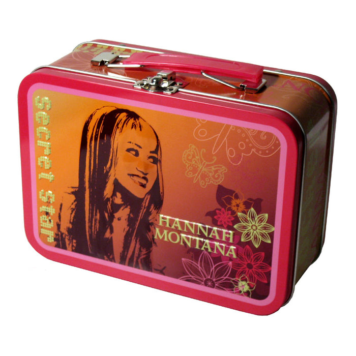2 PC Hannah Montana Metal Tin Lunchbox Snack Jewelry Pencil Case Disney Bag Box