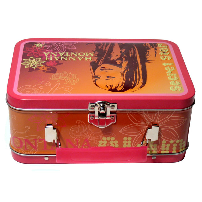 2 PC Hannah Montana Metal Tin Lunchbox Snack Jewelry Pencil Case Disney Bag Box