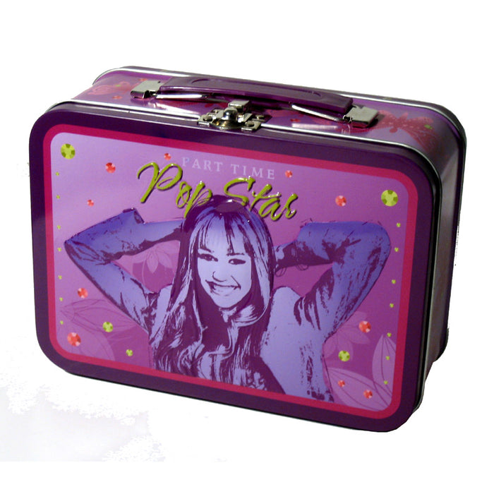 2 PC Hannah Montana Metal Tin Lunchbox Snack Jewelry Pencil Case Disney Bag Box