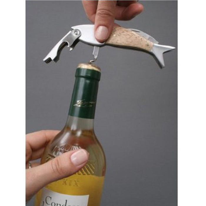 Kikkerland Corkscrew Fish Wine Opener Cork Screw Bottle Stainless Steel Waiters
