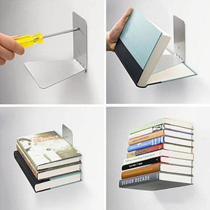 Hidden Book Shelf Hang Conceal Wall Small Silver Invisible Floating Books Umbra