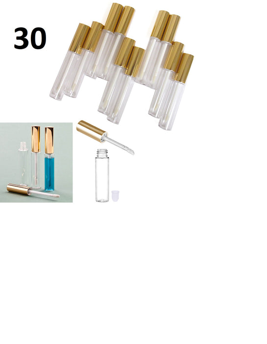 30 Yellow Gold Plastic PET Lip Gloss Bottles 10ML Balm Container Clear Stopper