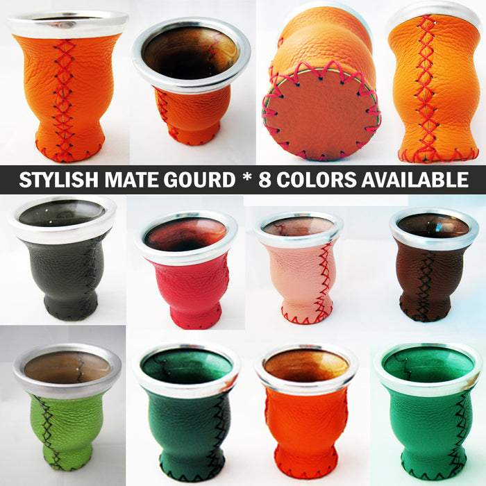 Real Leather Mate Gourd Colorful Bombilla Straw Argentina Gaucho Drink Tea 4477