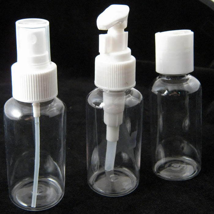 3 Travel Bottles Clear Plastic Containers Spray Pump Storage Jars 2.7oz Carry On